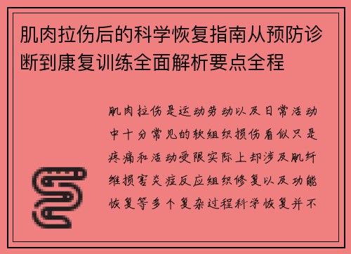 肌肉拉伤后的科学恢复指南从预防诊断到康复训练全面解析要点全程
